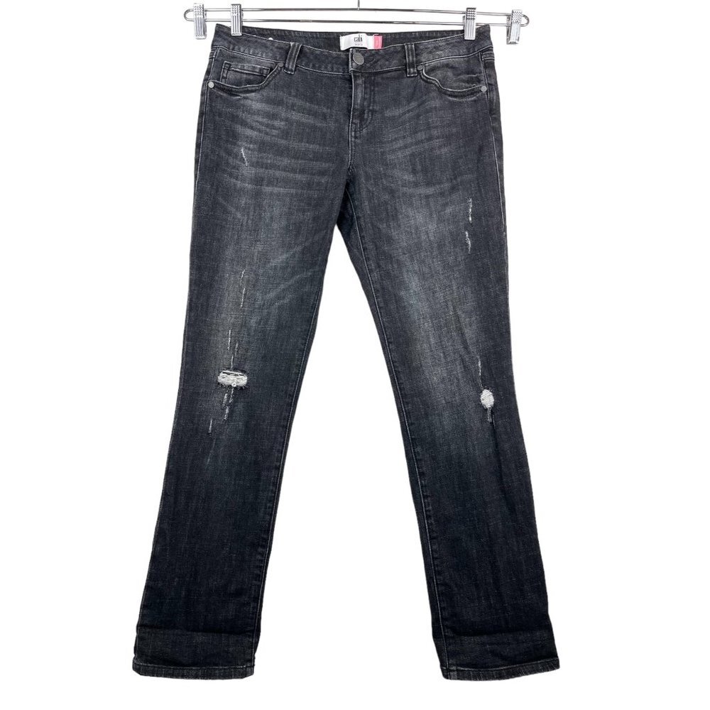 Cabi washed black distressed slim boyfriend jeans‎ sz 10